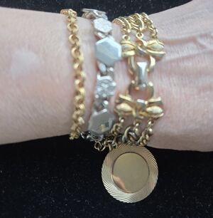 3 Mid-Century Gold & Silver Tone Coro Pegasus Monet Charm & Link Bracelets 1940s